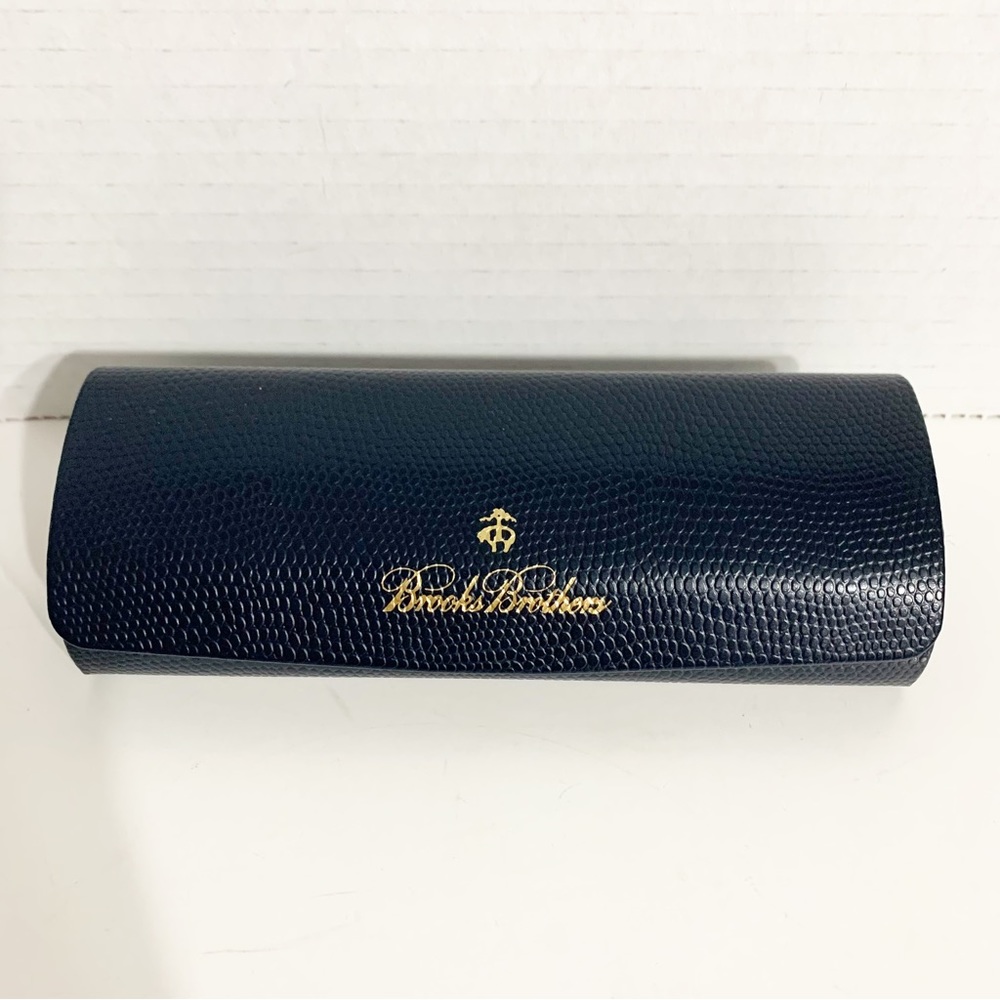 Brooks Brothers Hard Side Eyeglass Case Fully Lined in Monogrammed Fabric Navy